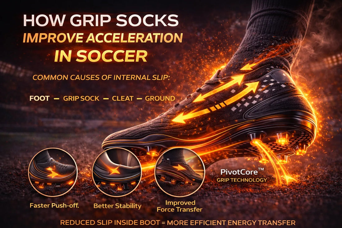 How grip socks improve acceleration in soccer by reducing slip inside the cleat and improving force transfer
