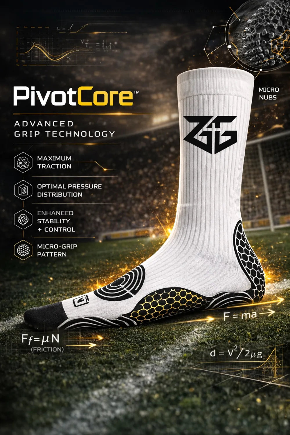 Soccer grip socks designed to improve traction and acceleration inside cleats.
