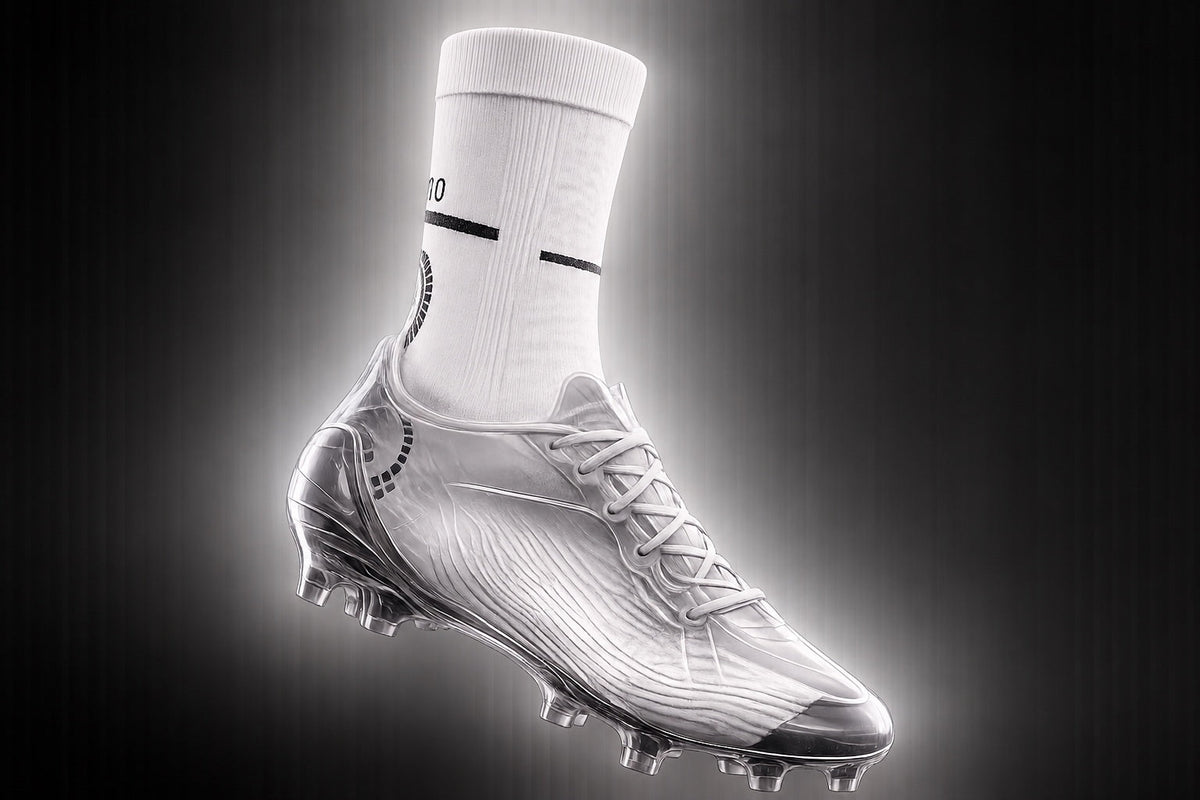 Zero Give soccer grip sock shown inside a cleat for internal foot-sliding control