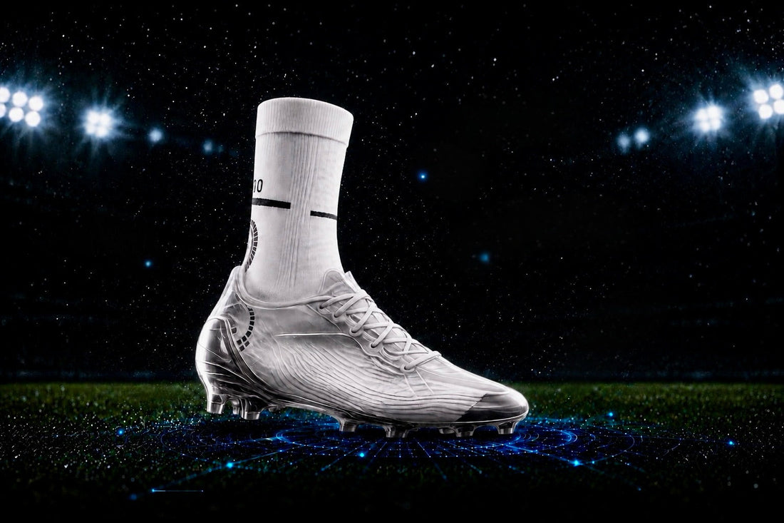 Zero Give soccer grip sock and cleat on a stadium pitch for turf training traction