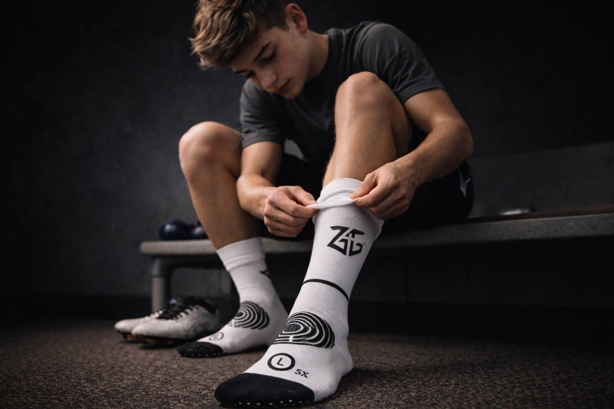 Zero Give anatomical soccer grip sock design