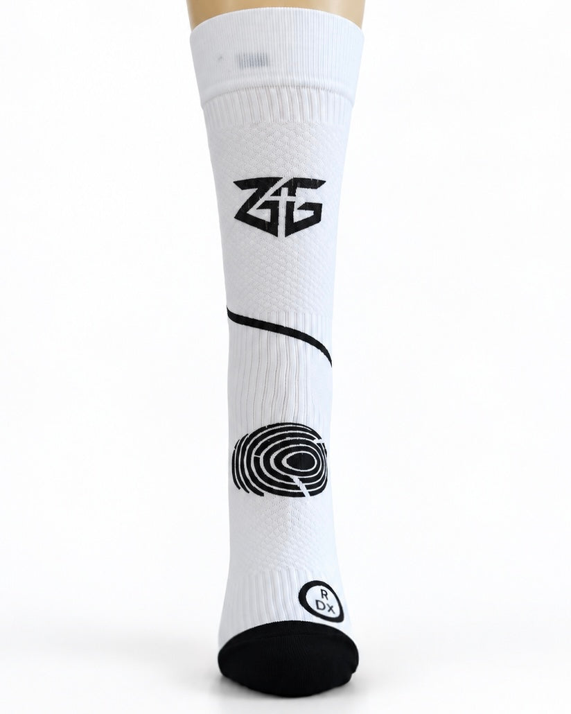Zero Give soccer grip sock rear view with heel and ankle grip